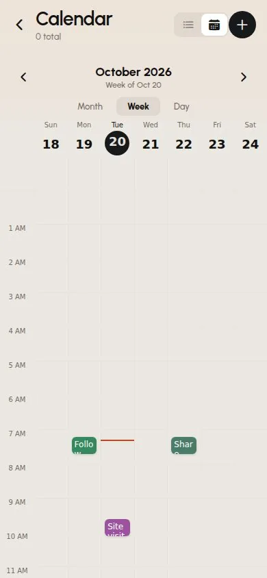 Weekly activity calendar in the SalesTub mobile CRM app